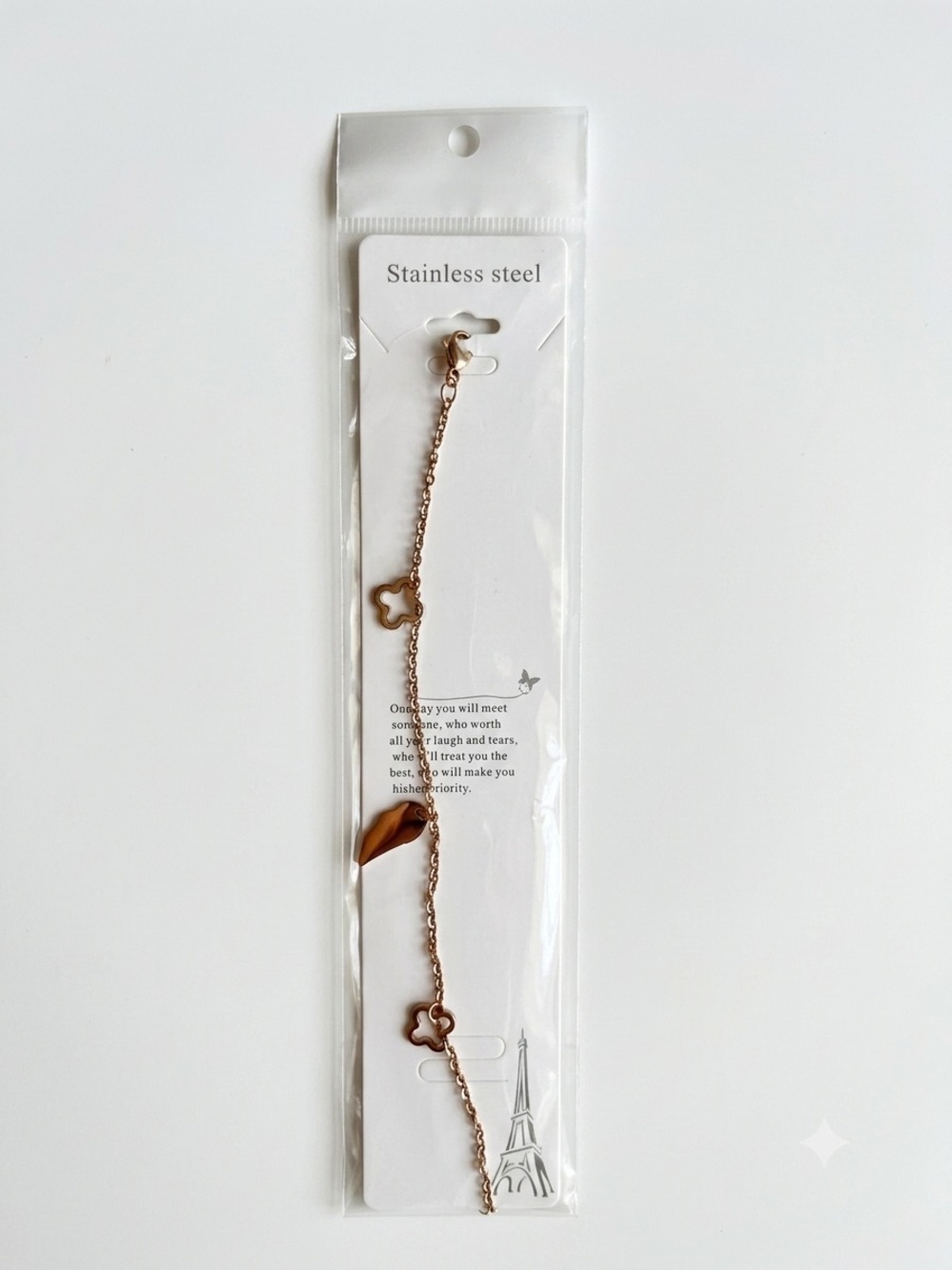 Stainless Steel Rose Gold Flower & Leaf Chain Bracelet